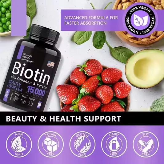 Biotine 15000 MCG avec Collagène et Kératine - Complexe Beauté Premium