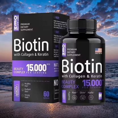 Biotine 15000 MCG avec Collagène et Kératine - Complexe Beauté Premium