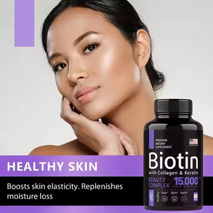 Biotine 15000 MCG avec Collagène et Kératine - Complexe Beauté Premium