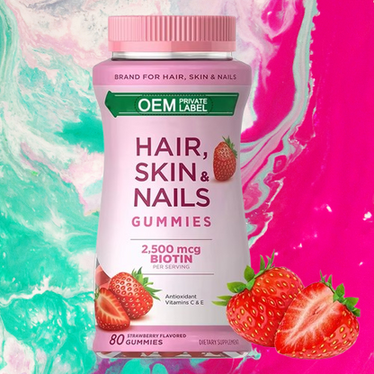 OEM Collagène Santé Suppléments Biotine Fraise Vitamine Cheveux Gommes pour la Peau et les Ongles pour les Cheveux, la Peau et les Ongles Gommes